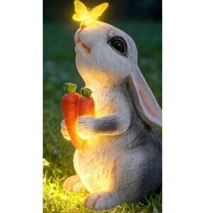 Adorable Solar Garden Bunny w/ Light up Butterfly & Carrots 8.1" H NIB